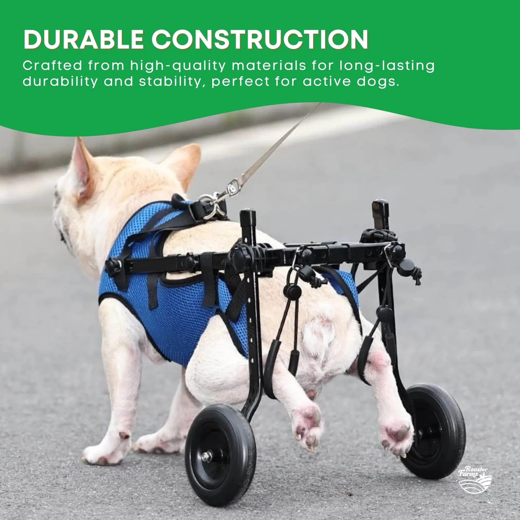 Rooster Farms Dog Wheelchair Medium Harness - Adjustable, Lightweight, Durable
