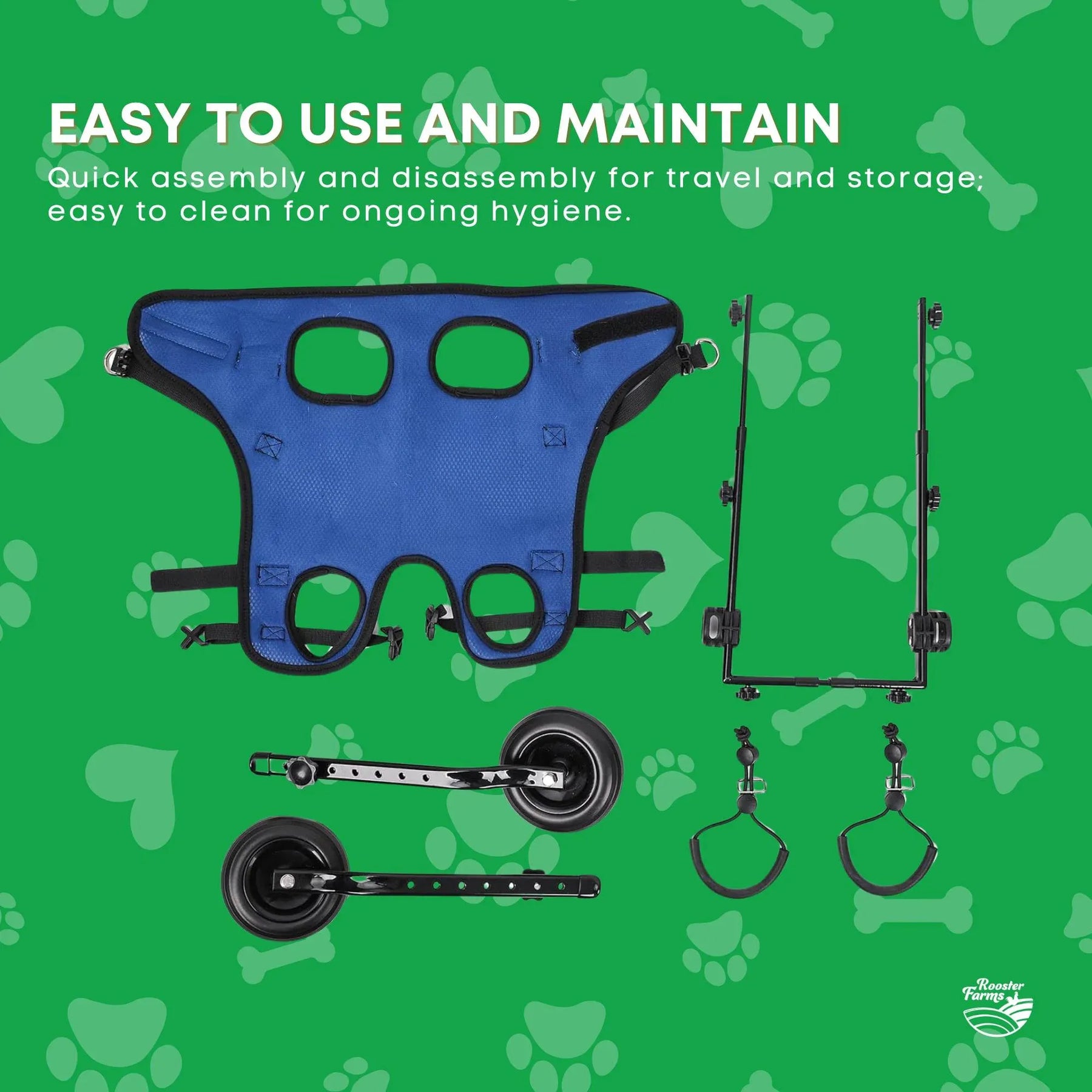 Rooster Farms Dog Wheelchair Medium Harness - Adjustable, Lightweight, Durable