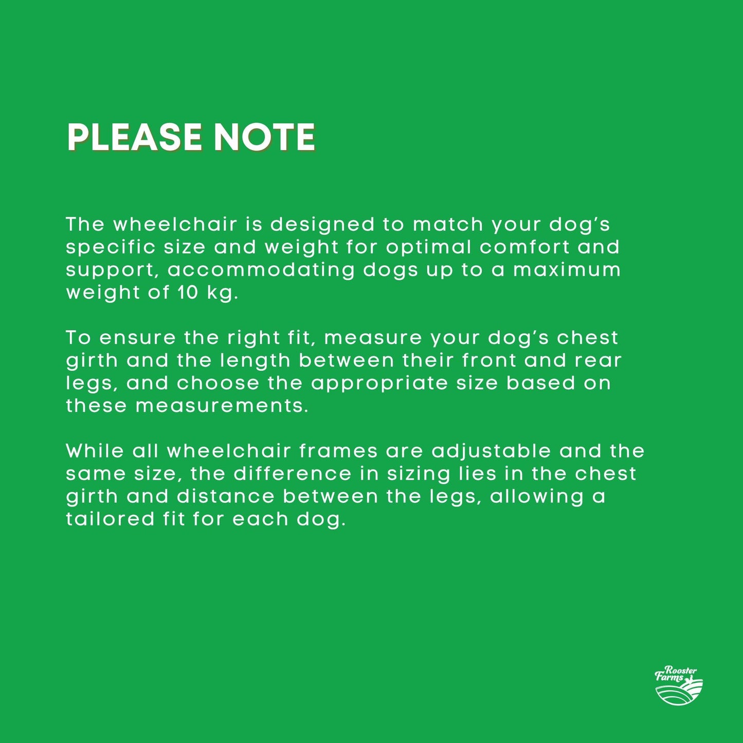 Rooster Farms Dog Wheelchair Medium Harness - Adjustable, Lightweight, Durable