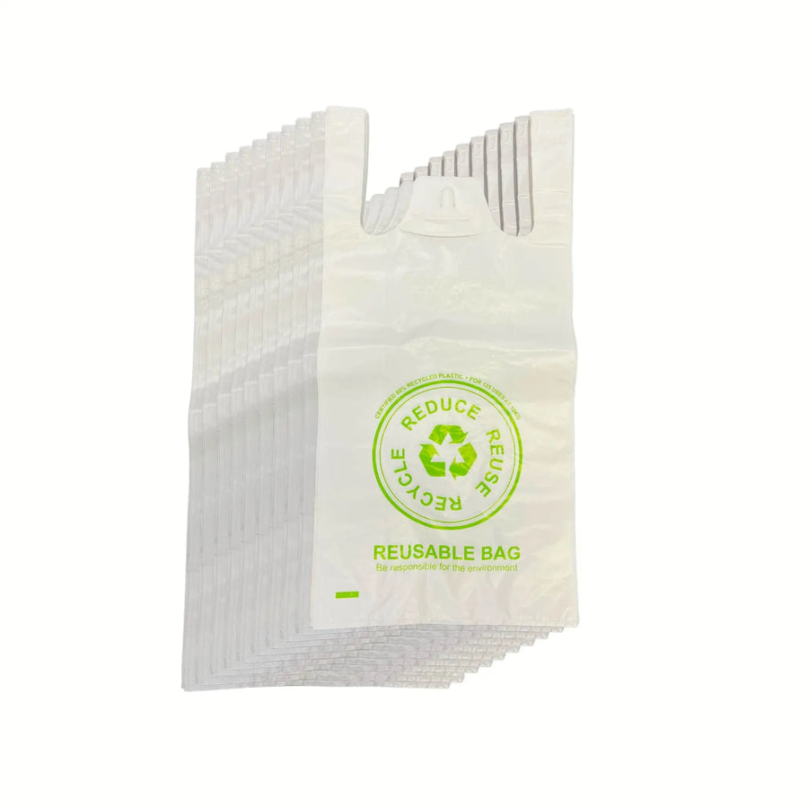 Premium Reusable Plastic Singlet Shopping Bags 38um QLD Compliant - 100 Pack