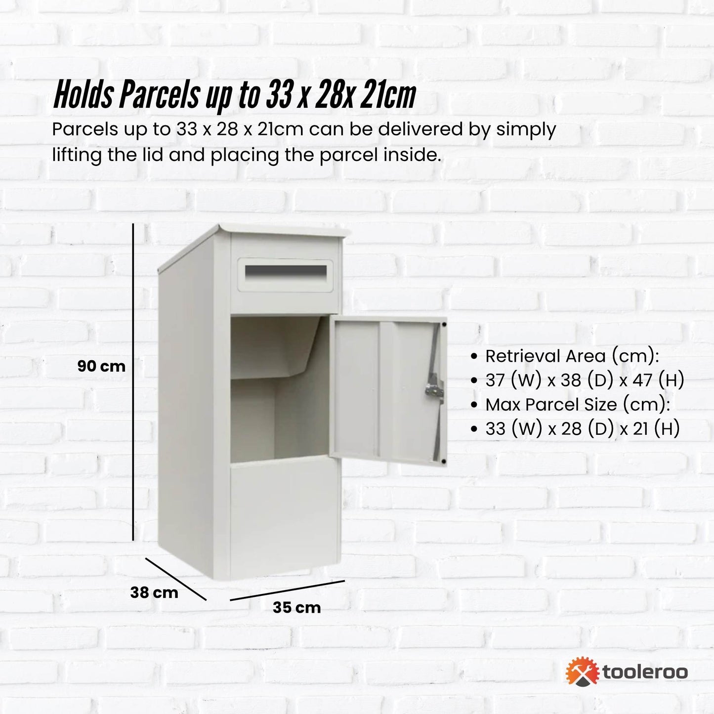 Lockable Parcel Delivery Box - Secure Mailbox 38x38x90cm, Galvanised Steel, Weatherproof