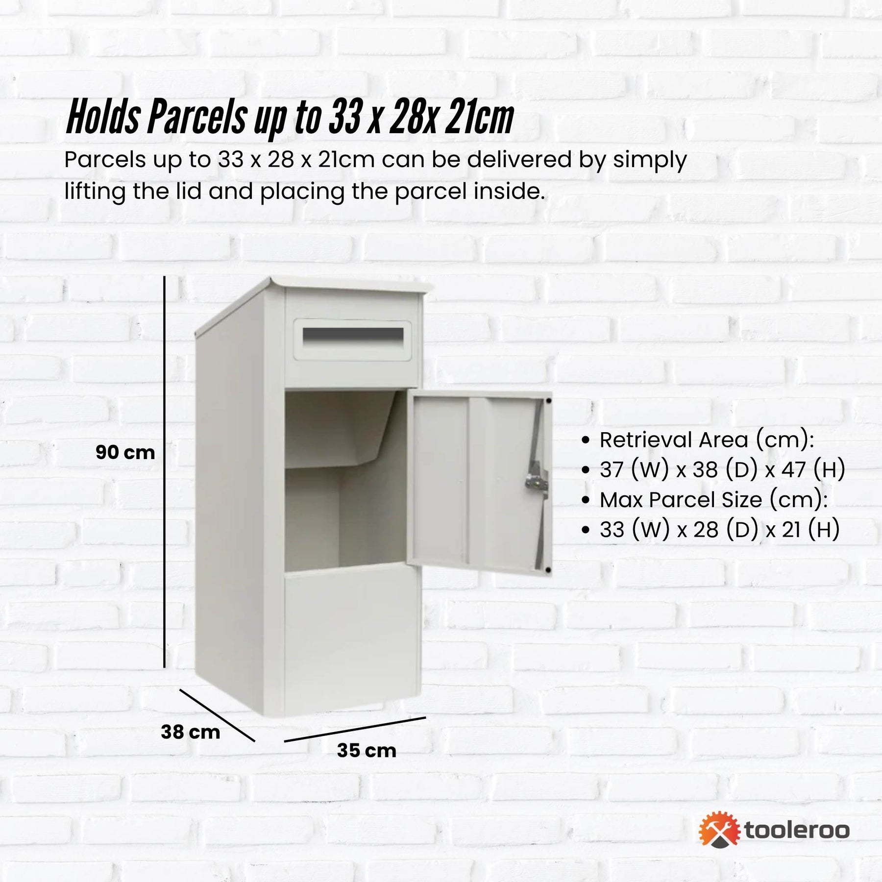 Lockable Parcel Delivery Box - Secure Mailbox 38x38x90cm, Galvanised Steel, Weatherproof - SuperSaverAU - view 3