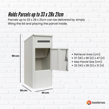 Lockable Parcel Delivery Box - Secure Mailbox 38x38x90cm, Galvanised Steel, Weatherproof
