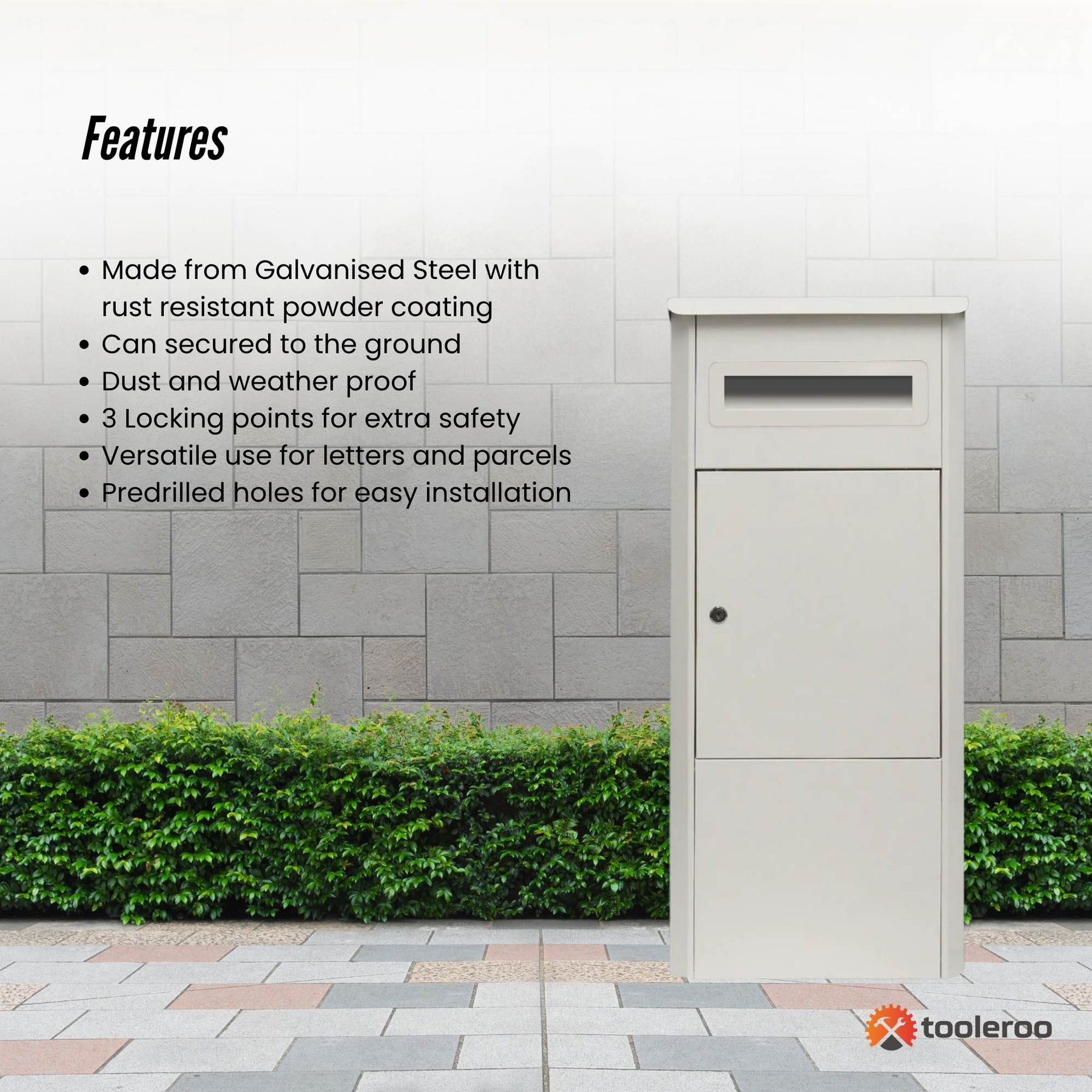 Lockable Parcel Delivery Box - Secure Mailbox 38x38x90cm, Galvanised Steel, Weatherproof - SuperSaverAU - view 4