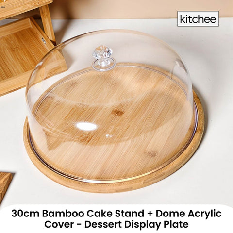 Kitchee Bamboo Cake Stand – 30cm with Acrylic Dome Cover