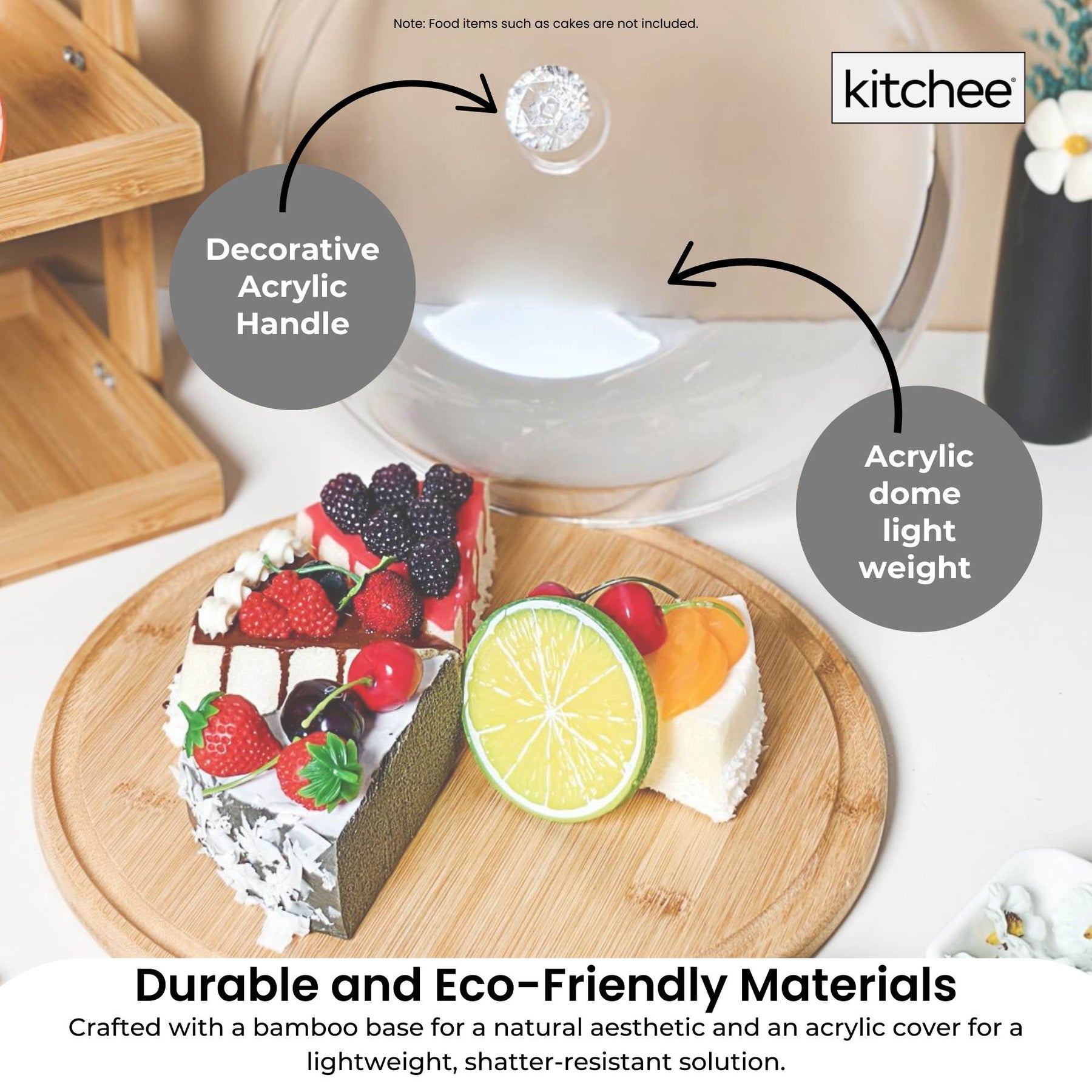 Kitchee Bamboo Cake Stand – 30cm with Acrylic Dome Cover