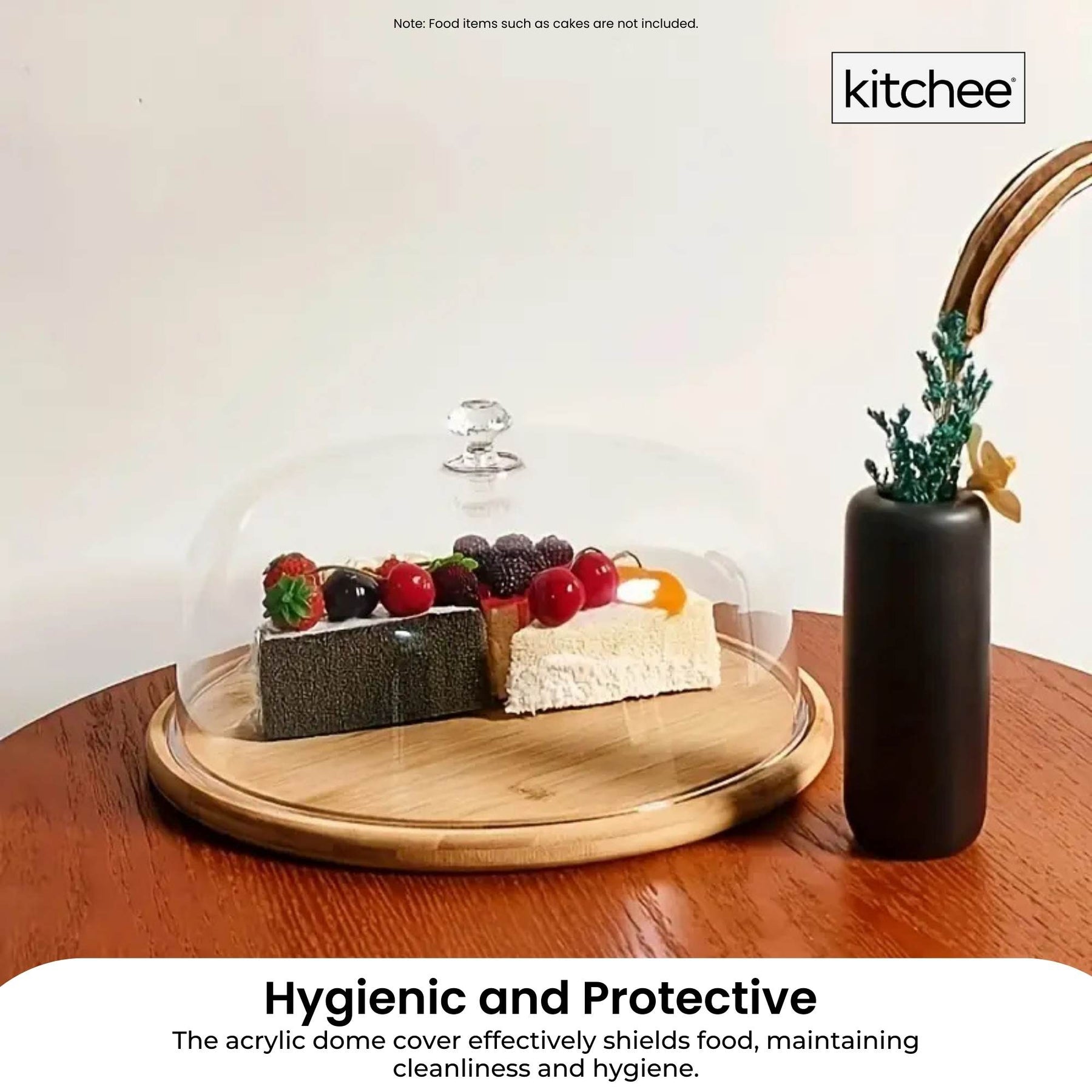Kitchee Bamboo Cake Stand – 30cm with Acrylic Dome Cover