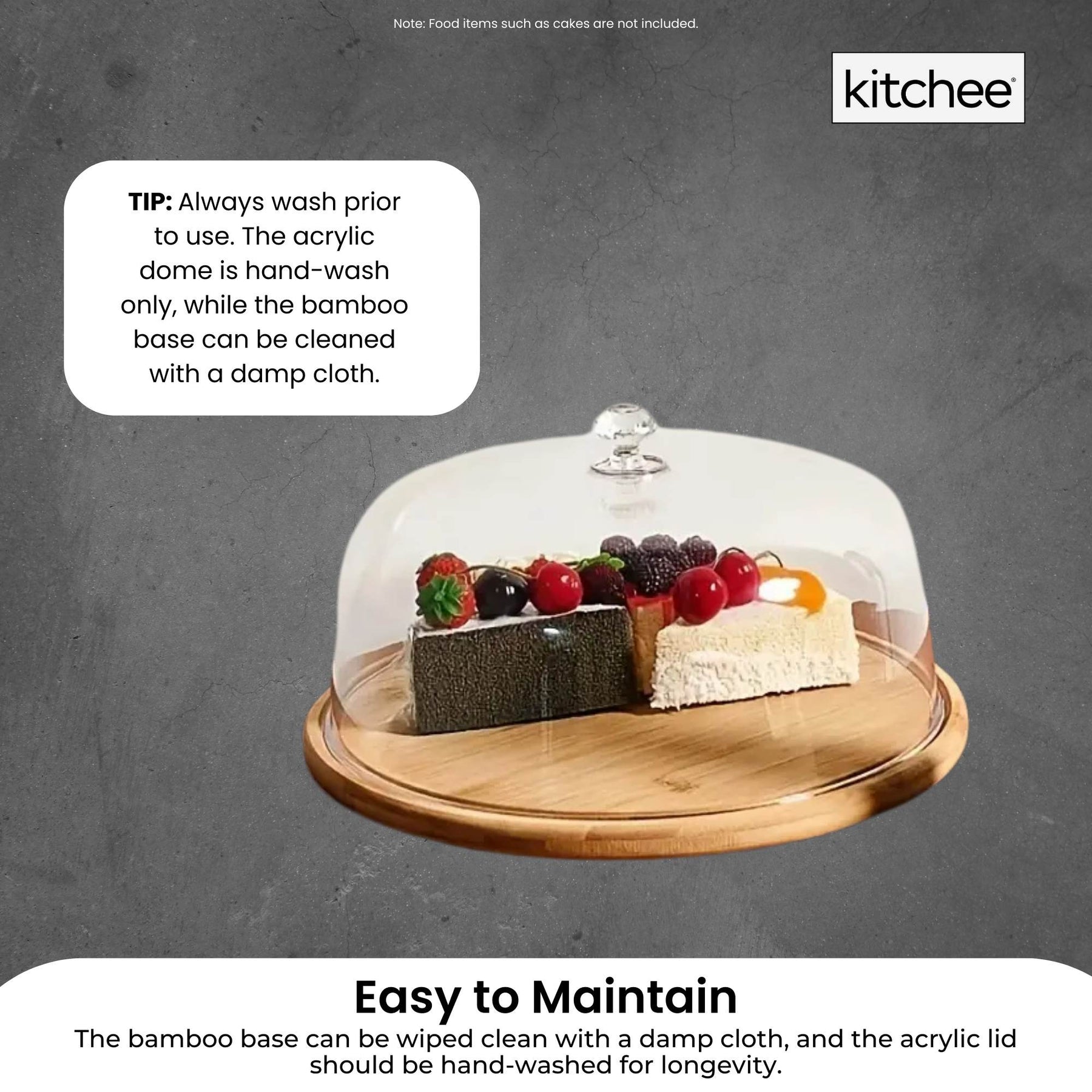 Kitchee Bamboo Cake Stand – 30cm with Acrylic Dome Cover