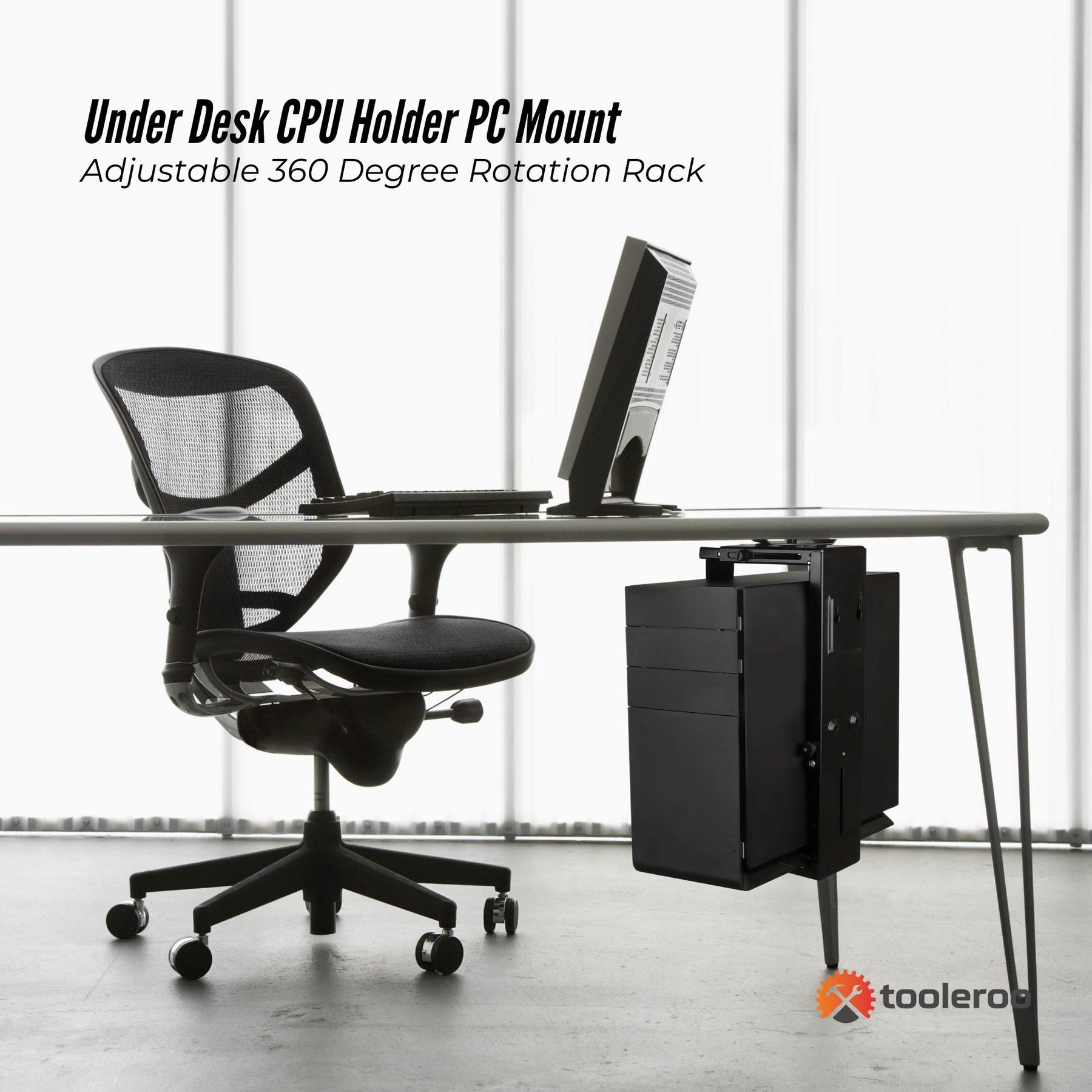 Tooleroo Under Desk CPU Holder PC Mount - Adjustable 360 Degree Rotation Rack - SuperSaverAU - view 2