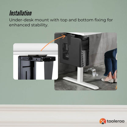 Tooleroo Under Desk CPU Holder PC Mount - Adjustable 360 Degree Rotation Rack