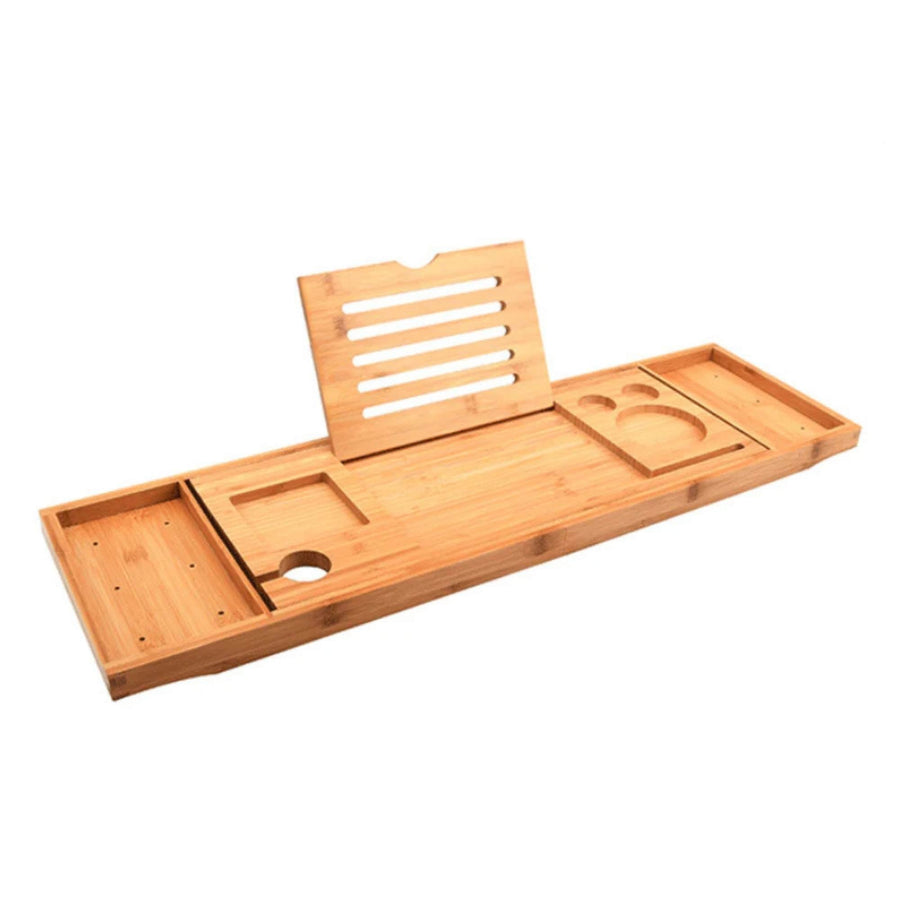 Bamboo Bath Tray Caddy - Adjustable Spa Book & Wine Holder - SuperSaverAU - view 1