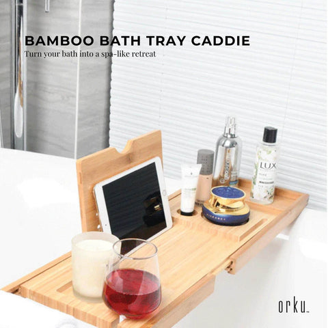 Bamboo Bath Tray Caddy - Adjustable Spa Book & Wine Holder - SuperSaverAU - view 2