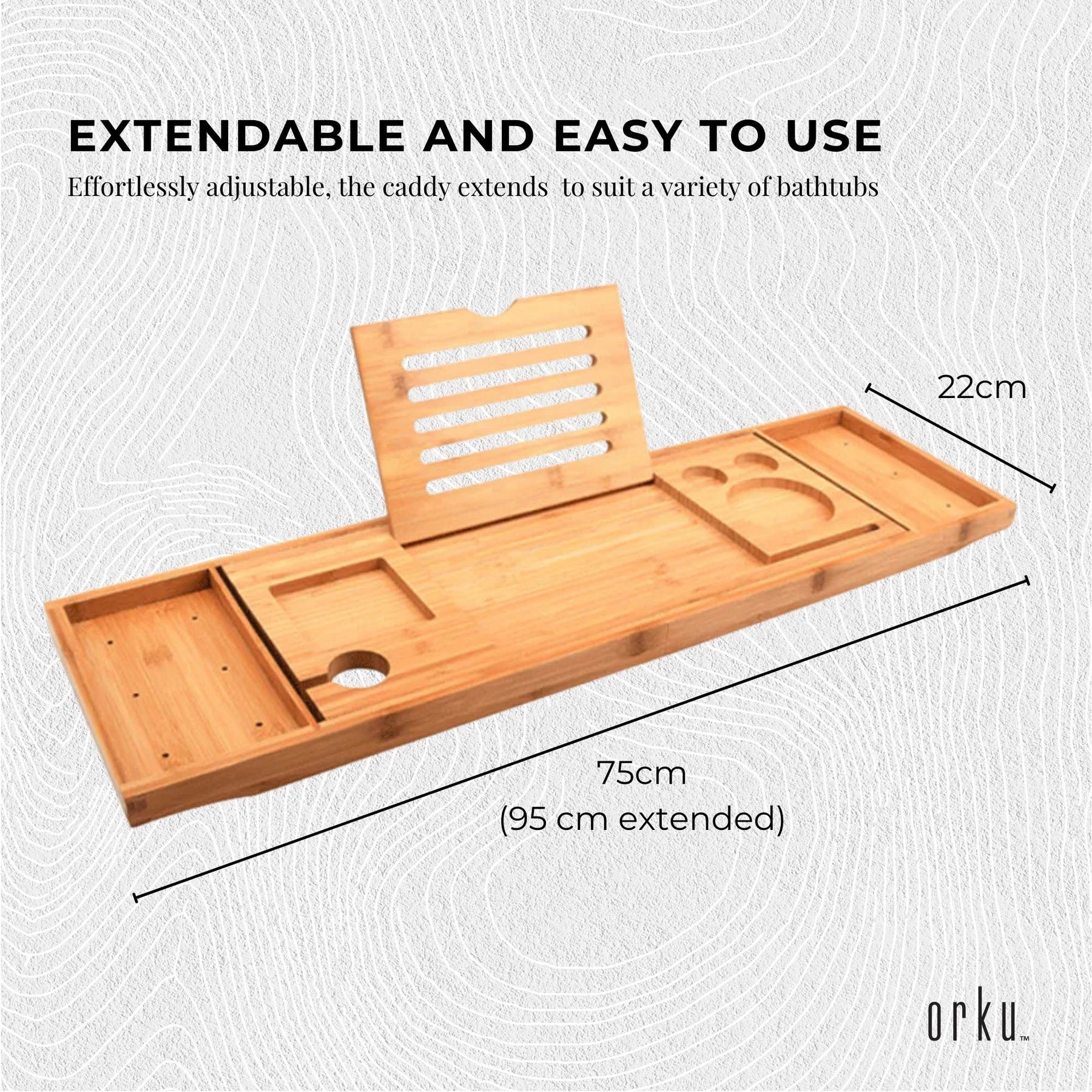 Bamboo Bath Tray Caddy - Adjustable Spa Book & Wine Holder - SuperSaverAU - view 3