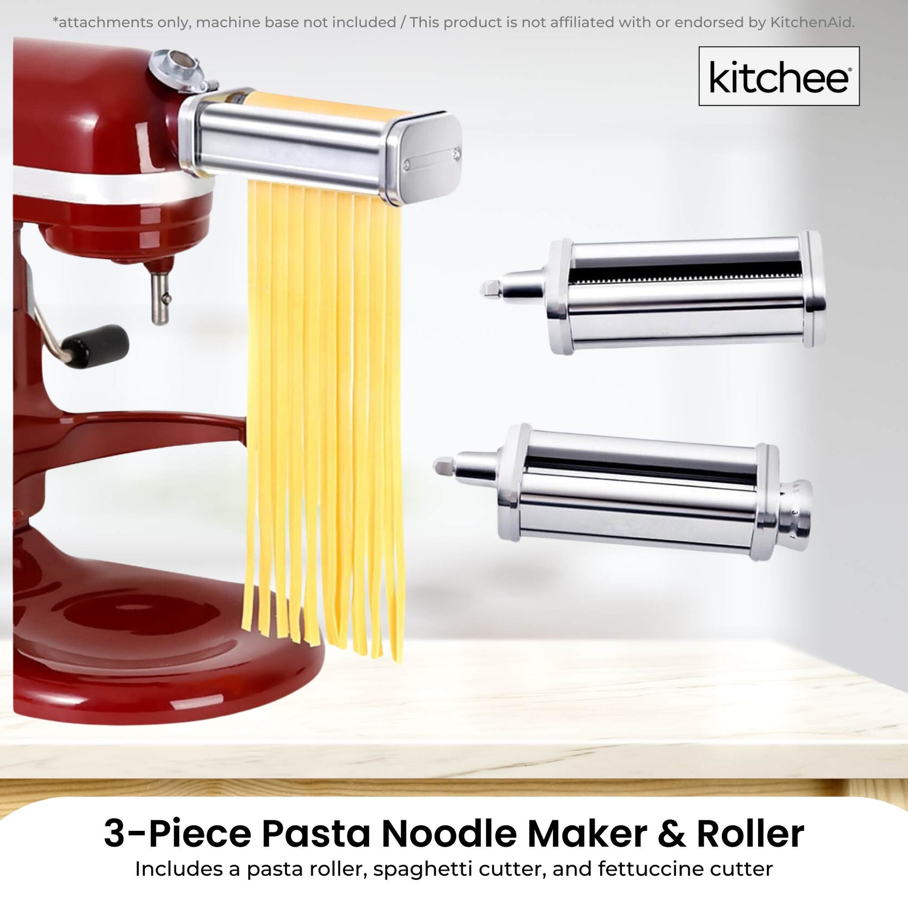 Kitchee Pasta Noodle Maker Roller Cutter Attachments - Compatible with KitchenAid Mixer - SuperSaverAU - view 2