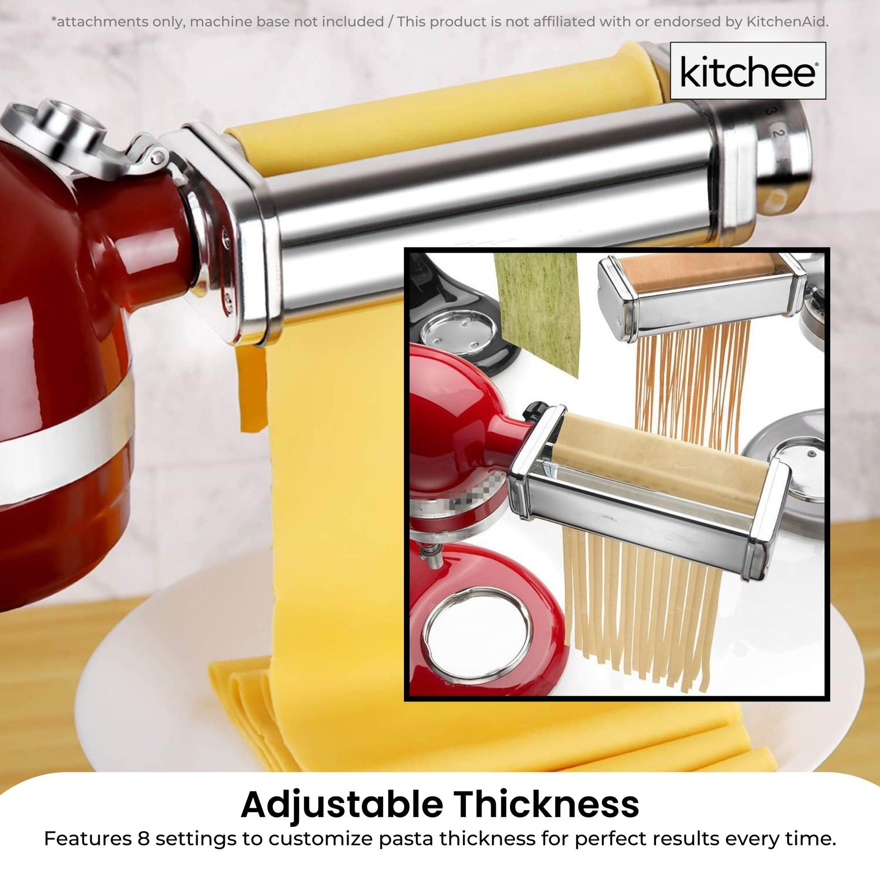 Kitchee Pasta Noodle Maker Roller Cutter Attachments - Compatible with KitchenAid Mixer - SuperSaverAU - view 5