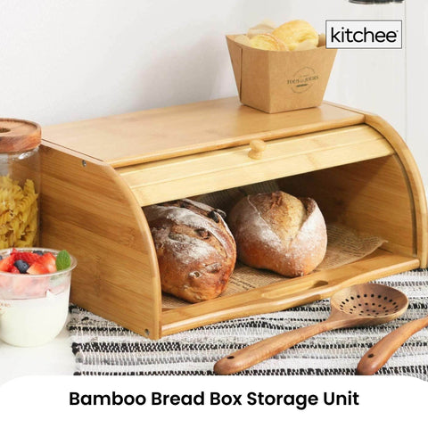 Kitchee Bamboo Bread Box with Roll-Top Door - 40cm