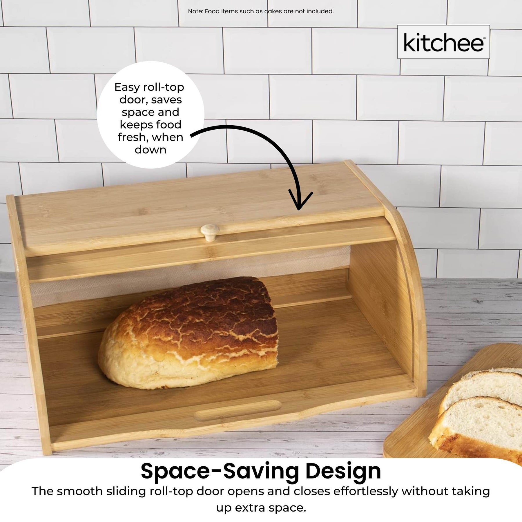 Kitchee Bamboo Bread Box with Roll-Top Door - 40cm