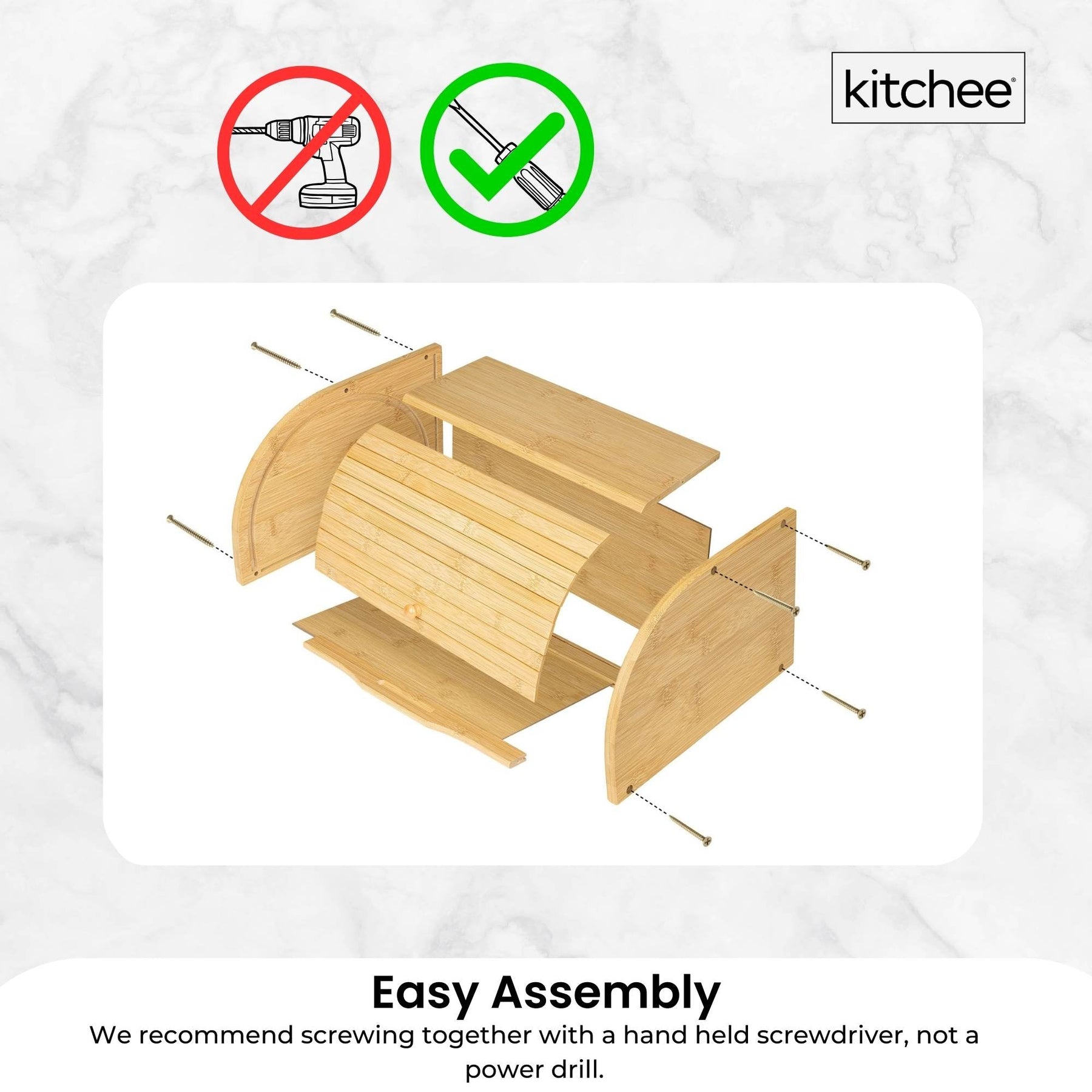 Kitchee Bamboo Bread Box with Roll-Top Door - 40cm
