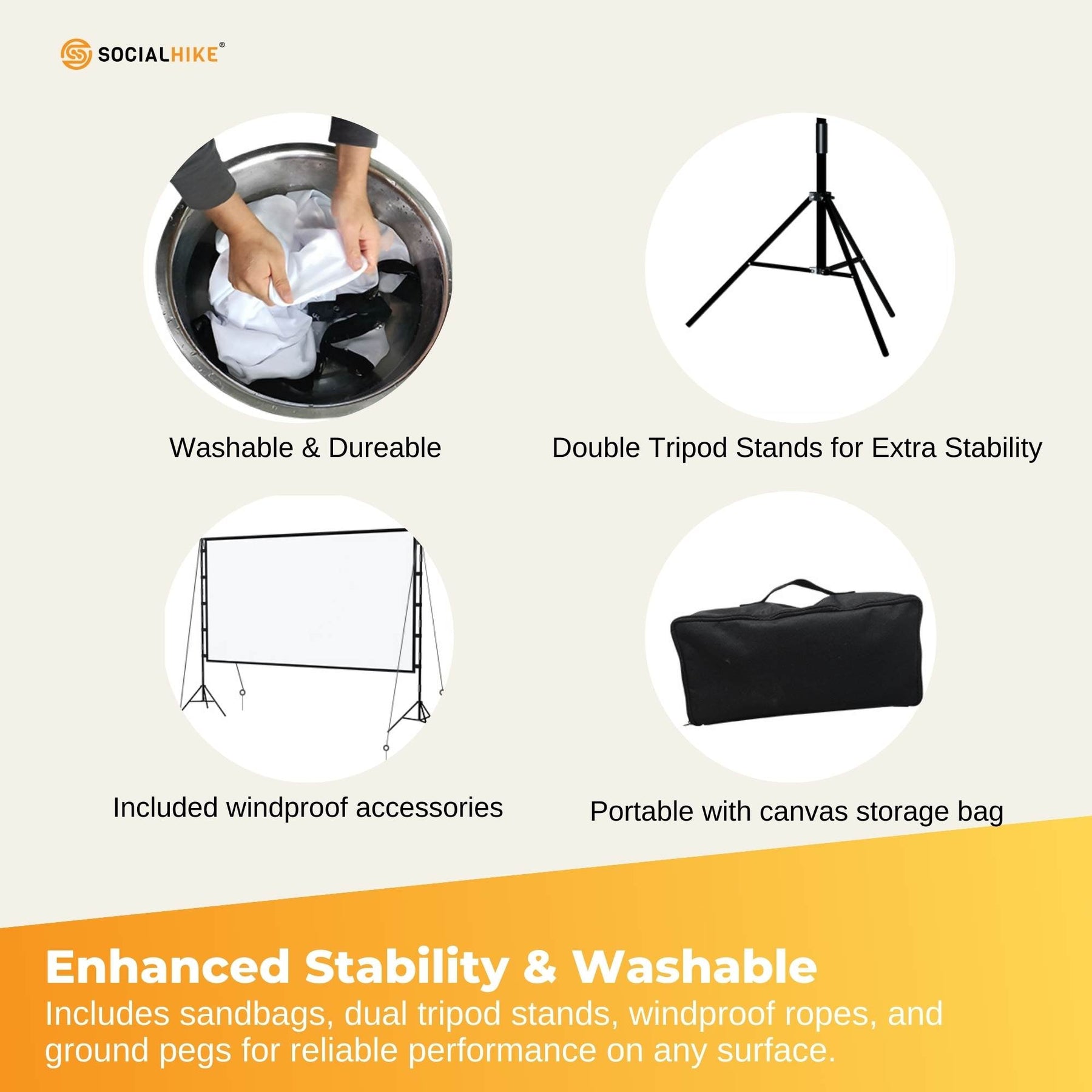 120” Portable Movie Projector Screen - Outdoor Indoor 16:9 4K Tripod Stand Case - SuperSaverAU - view 6