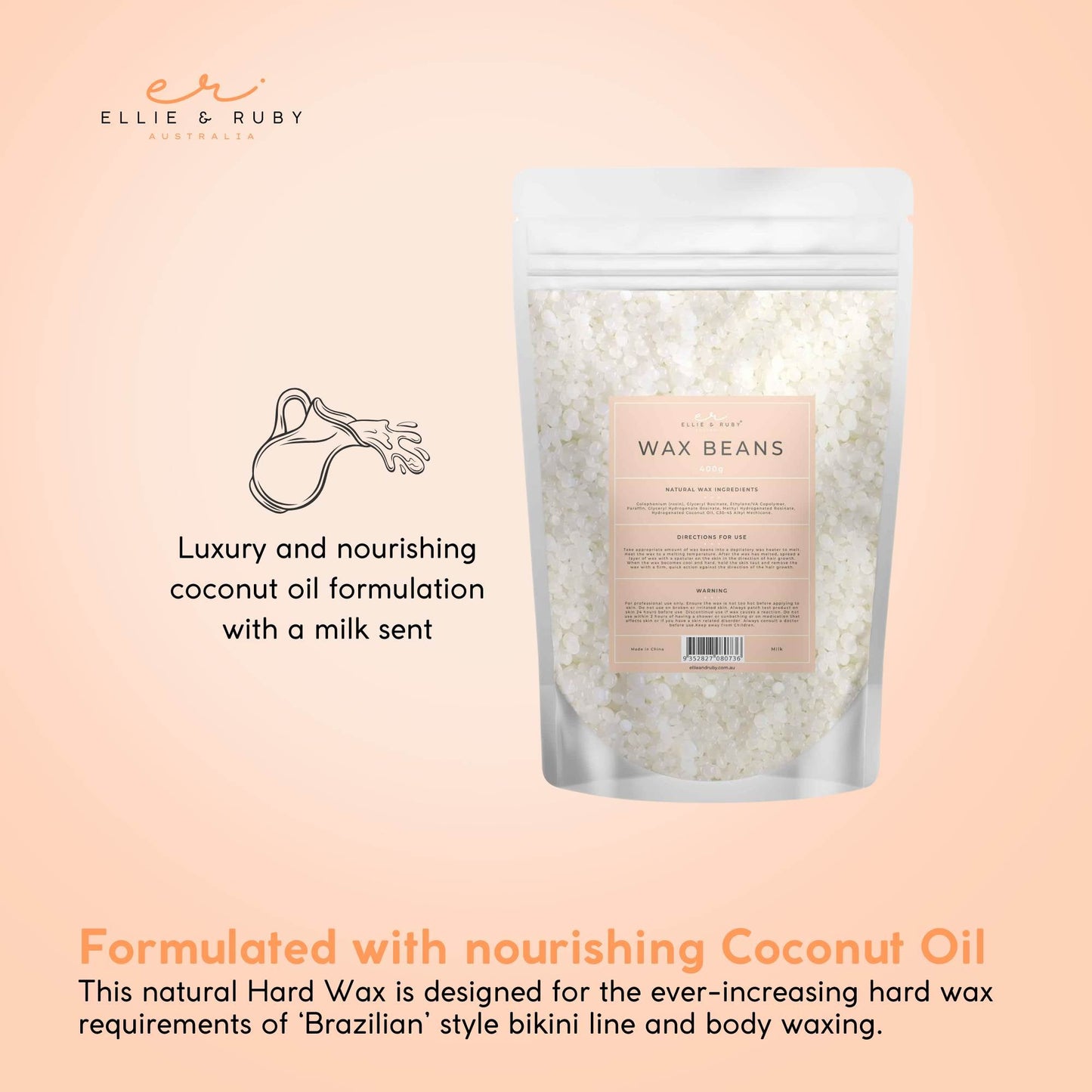 Coconut Oil Hard Wax Beans 400g - Stripless Brazilian Bikini Hair Removal