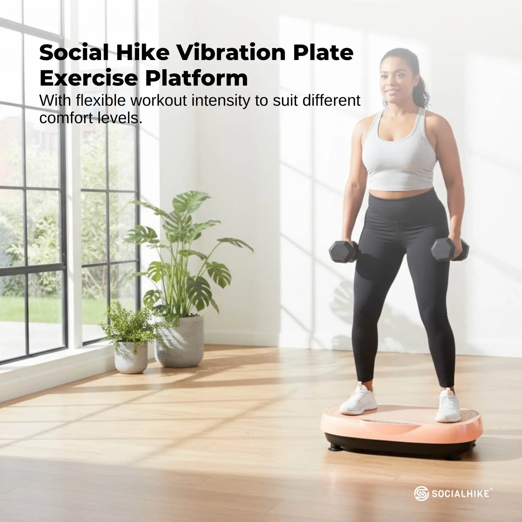 Social Hike KW566 Vibration Plate Machine 200W with 99 Speeds & Bands - Pink