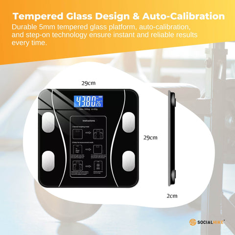 Premium Bluetooth Smart Body Fat Scale with App & USB Charging - Black
