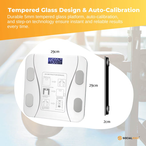 Premium Bluetooth Smart Body Fat Scale with App & USB Charging - White