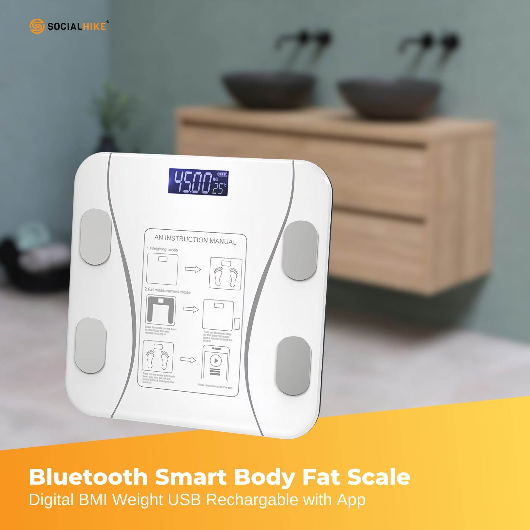 Premium Bluetooth Smart Body Fat Scale with App & USB Charging - White