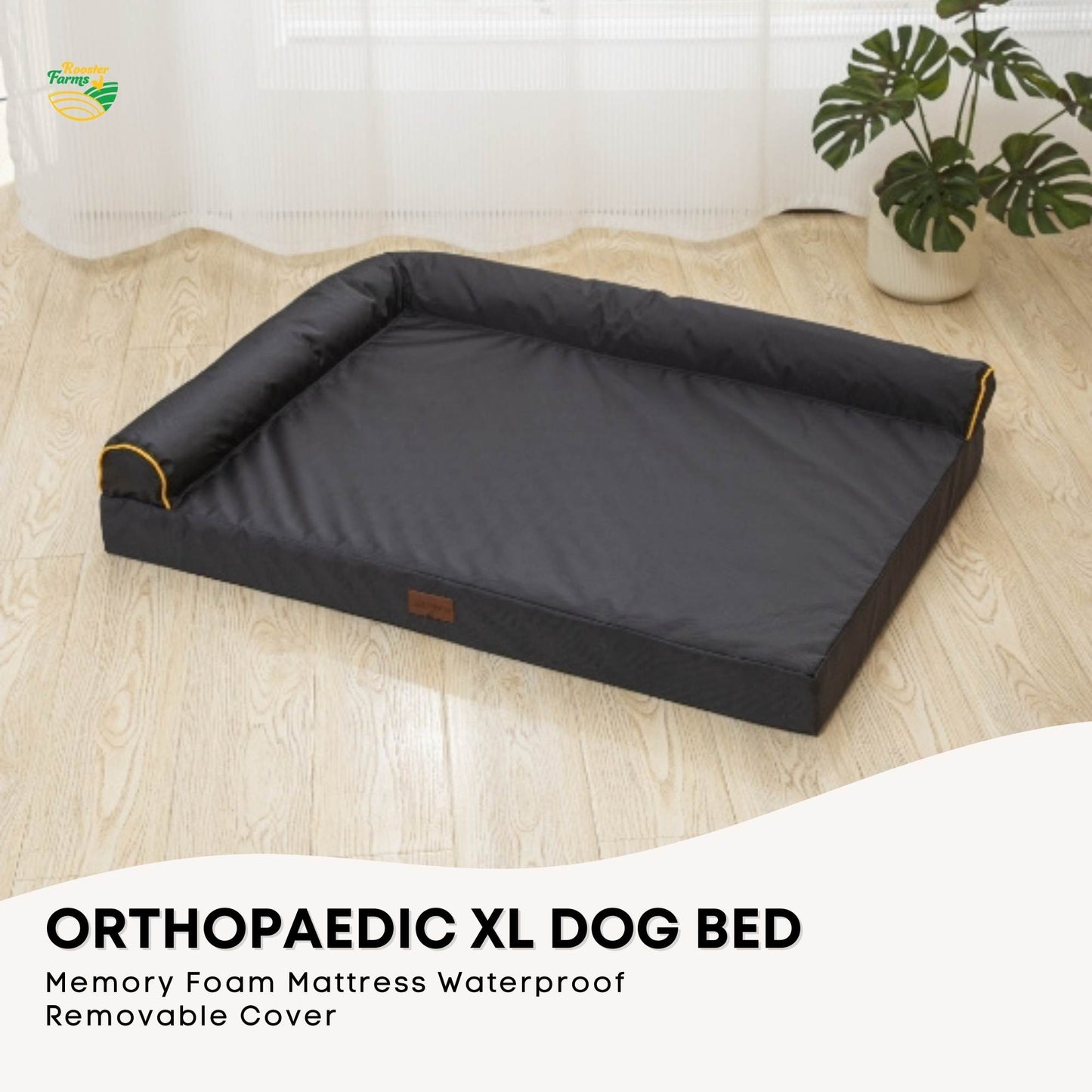 Orthopaedic Dog Bed XL Grey - Memory Foam, Waterproof, Removable Cover, 95 x 70 cm