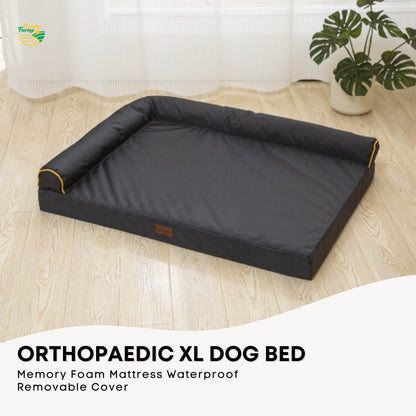 Orthopaedic Dog Bed XL Grey - Memory Foam, Waterproof, Removable Cover, 95 x 70 cm