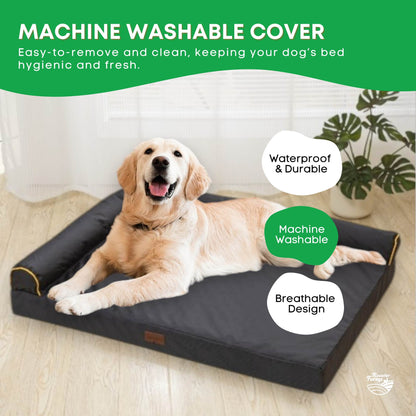 Orthopaedic Dog Bed XL Grey - Memory Foam, Waterproof, Removable Cover, 95 x 70 cm