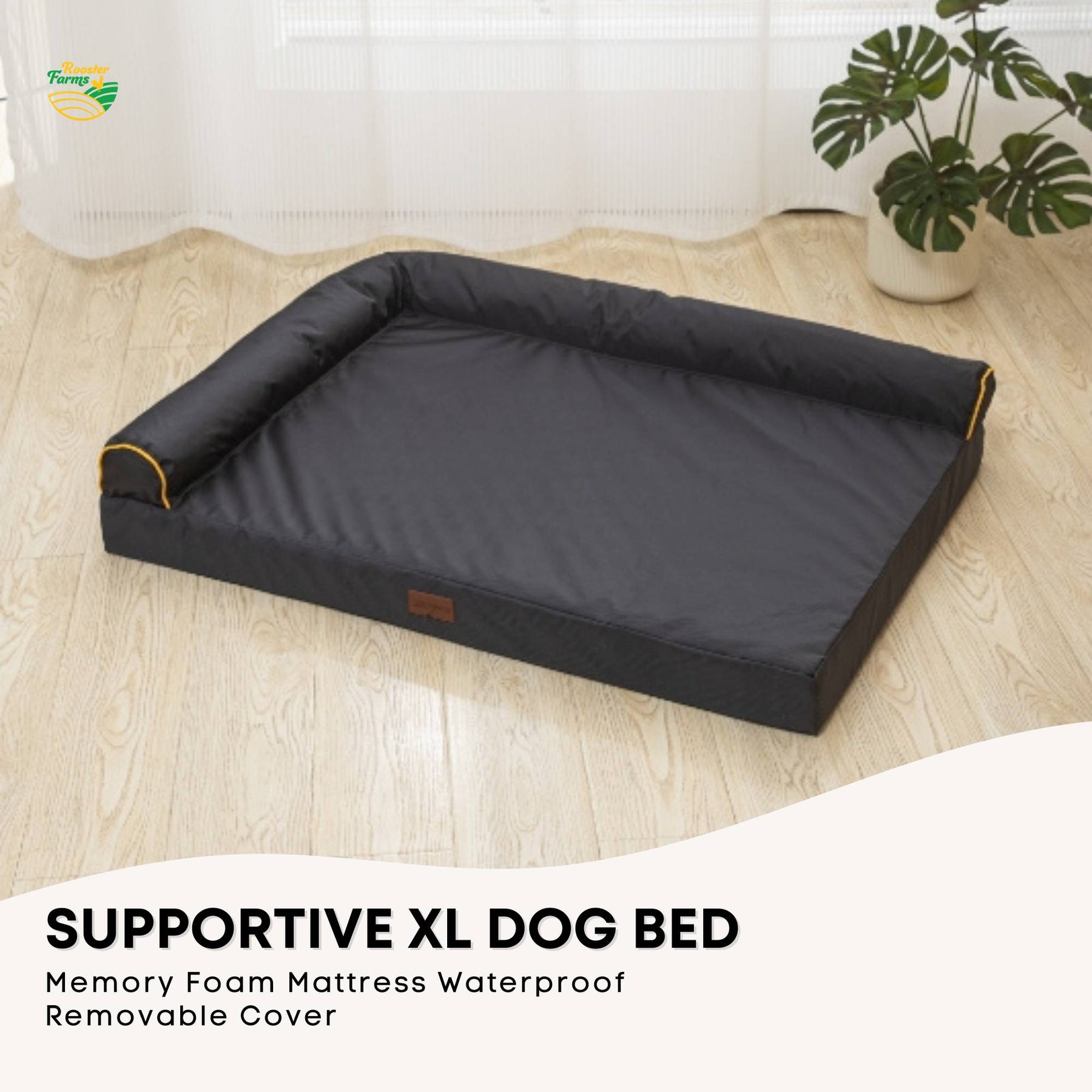 Orthopaedic Dog Bed XL Grey - Memory Foam, Waterproof, Removable Cover, 95 x 70 cm - SuperSaverAU - view 2