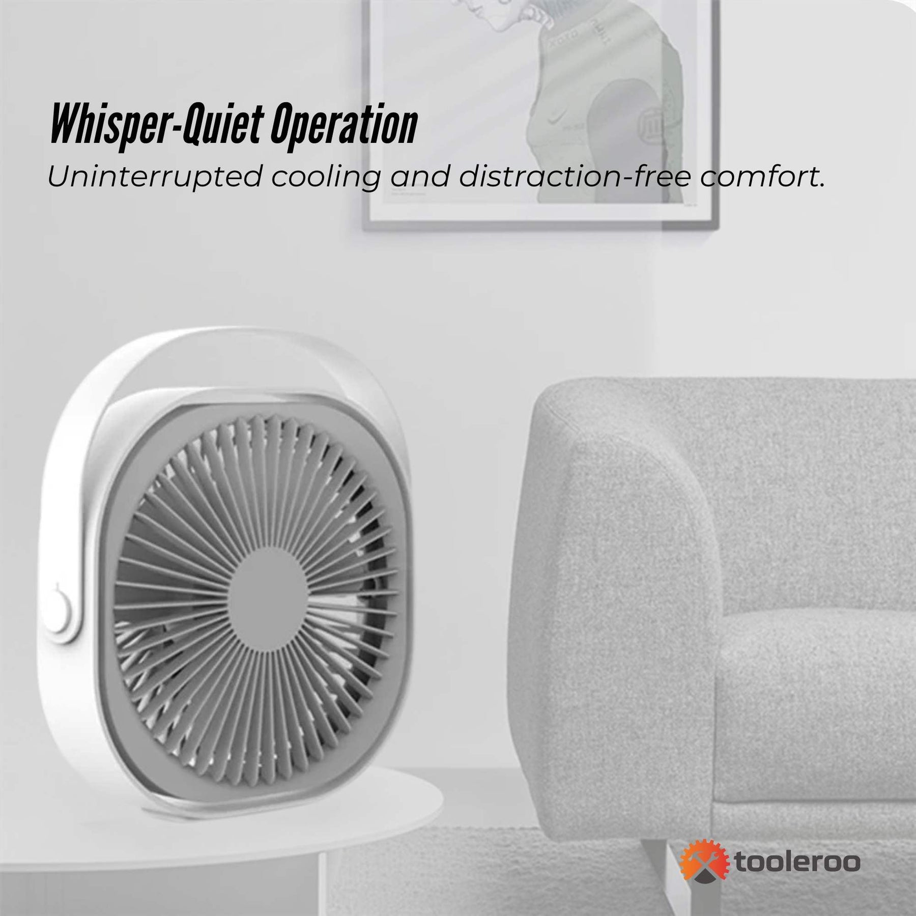 3-Speed USB 20cm Desktop Fan – Quiet Portable Lightweight Rechargeable Cooler - SuperSaverAU - view 3