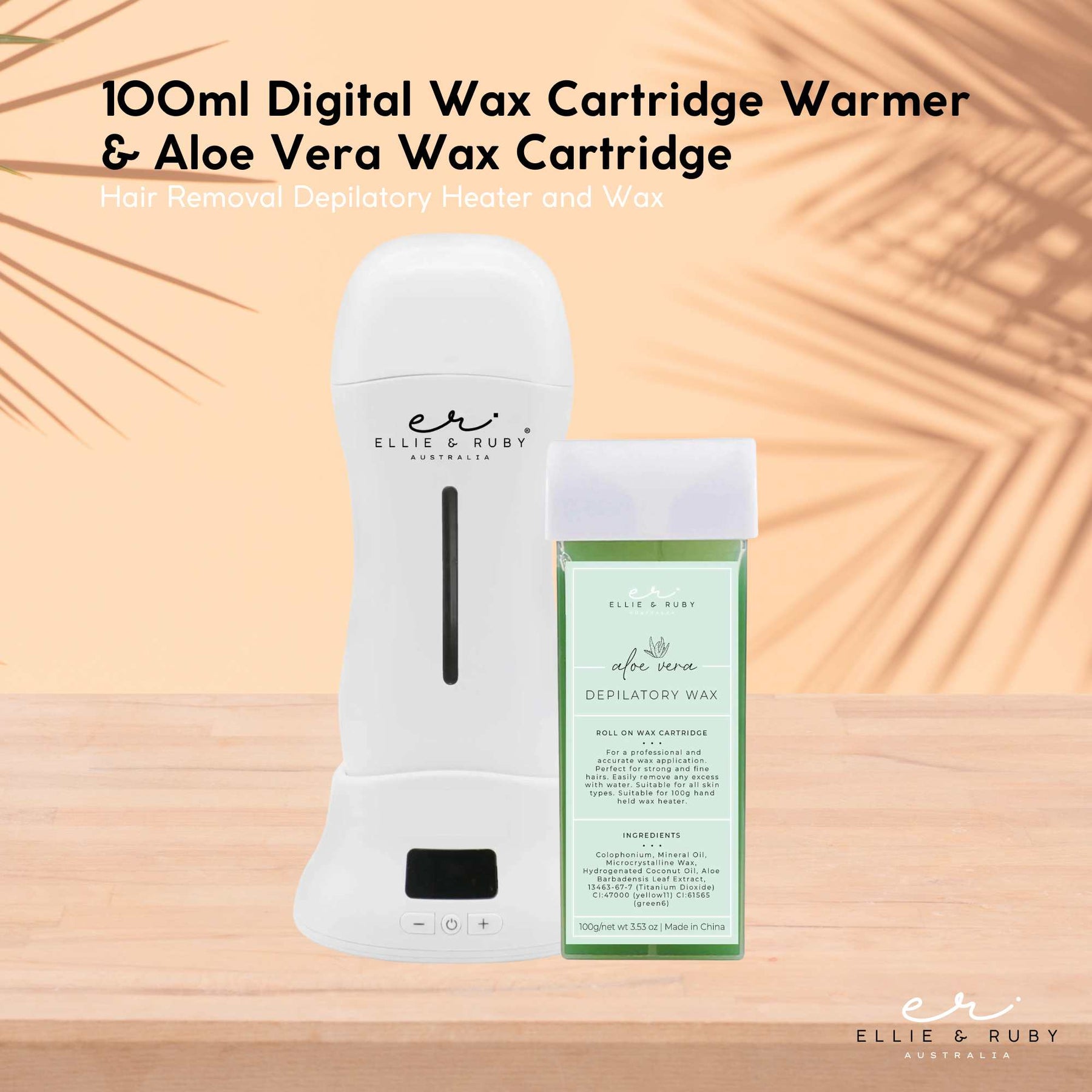 Ellie & Ruby Digital Wax Warmer 100ml with Aloe Vera Cartridge AU Plug