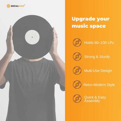 Social Hike Turntable Player Stand & Vinyl LP Record Album Storage - Black Metal