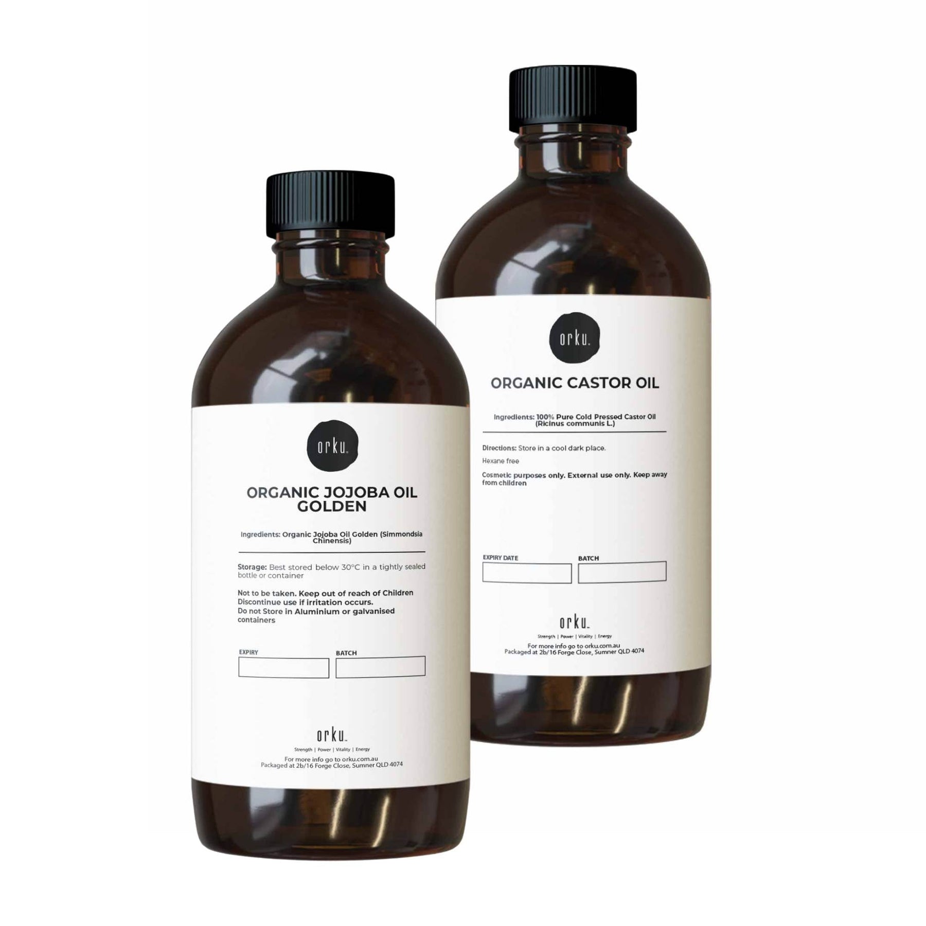 Orku 500ml Organic Castor Oil & 500ml Organic Jojoba Oil Pack - Cold Pressed - SuperSaverAU - view 1