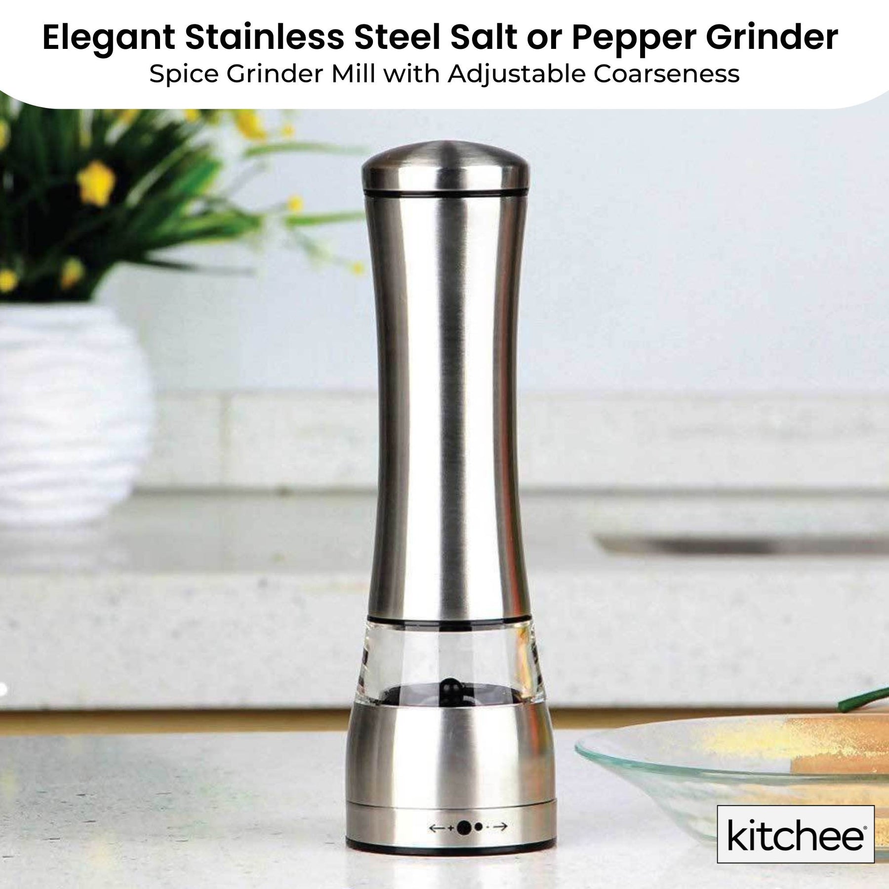 Kitchee Stainless Steel Salt & Pepper Grinder with Adjustable Coarseness - 75ml