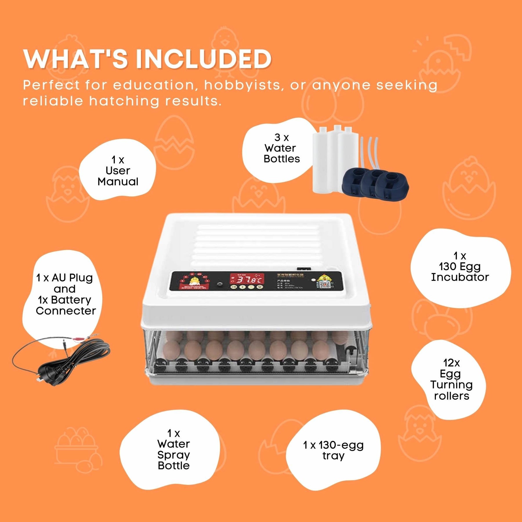 Premium Automatic 130 Egg Incubator with Digital Turning