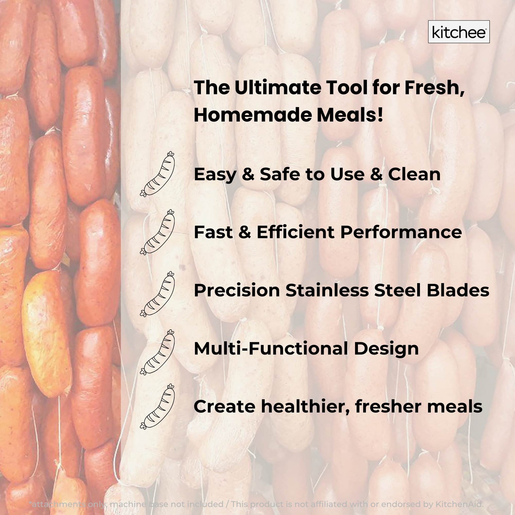 Kitchee Meat Food Grinder Sausage Attachment - Compatible with KitchenAid Mixers - SuperSaverAU - view 7