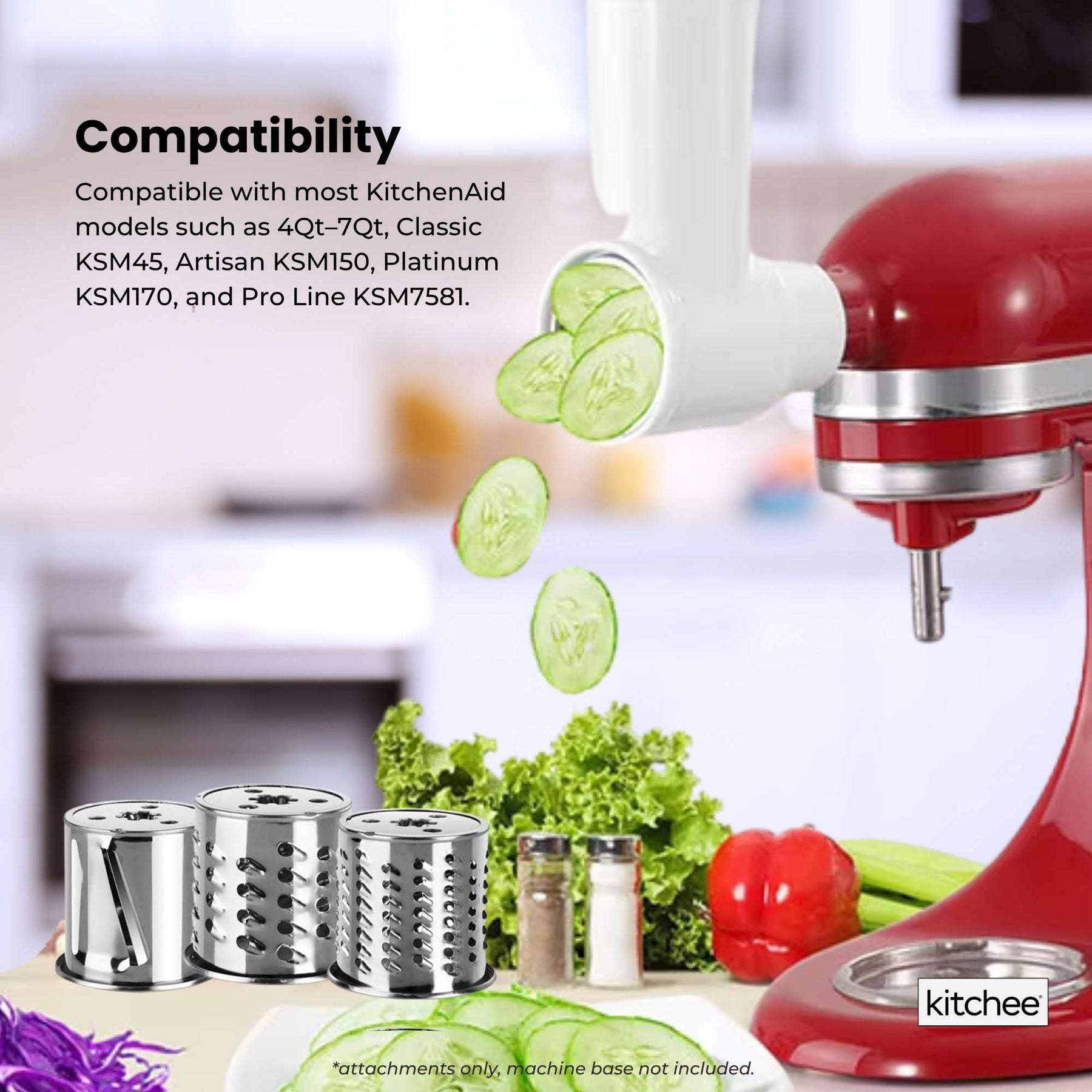 Kitchee Slicer Shredder Grater 3 Attachments - Compatible with KitchenAid Mixer - SuperSaverAU - view 6