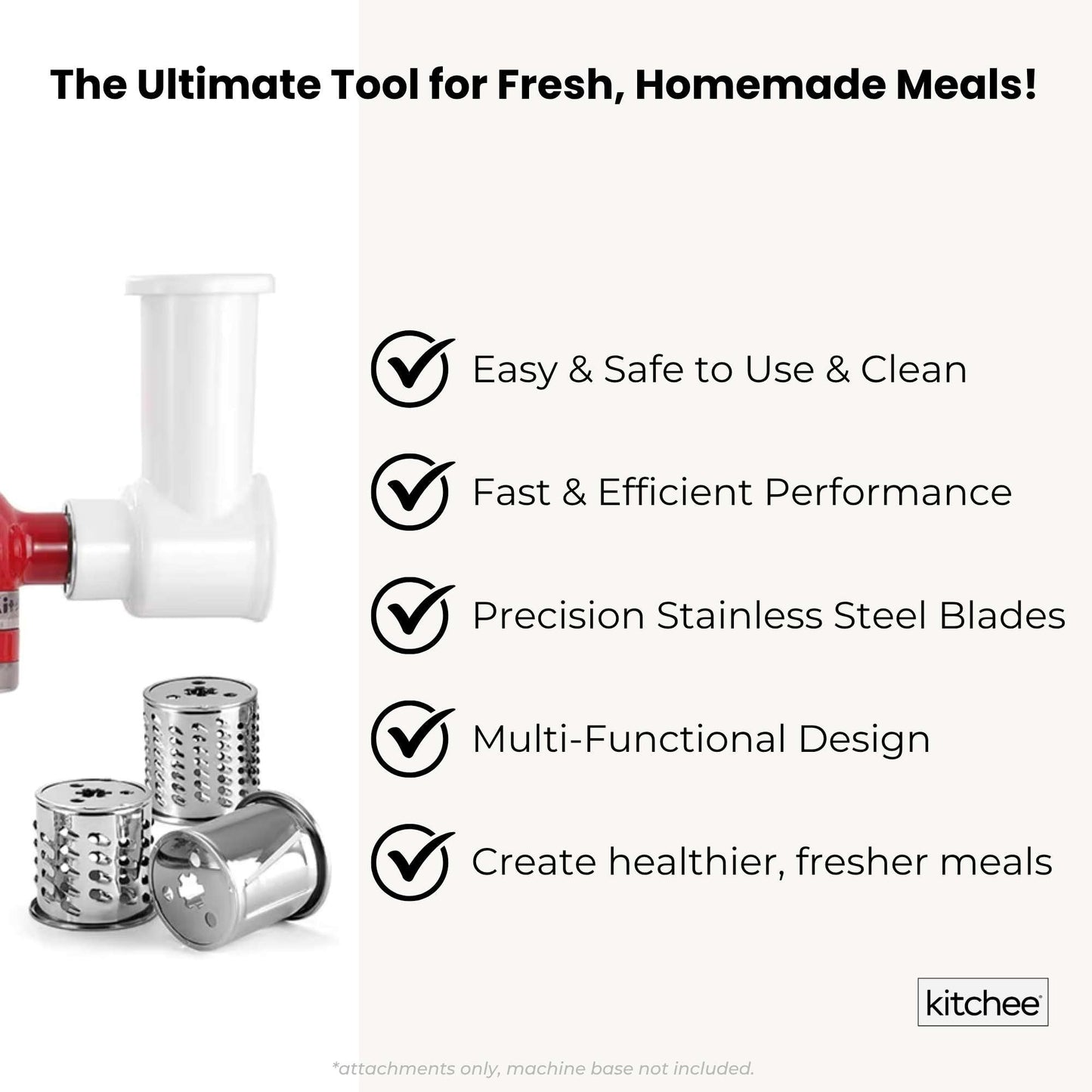 Kitchee Slicer Shredder Grater 3 Attachments - Compatible with KitchenAid Mixer