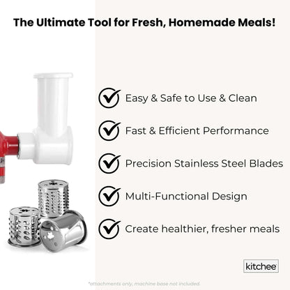 Kitchee Slicer Shredder Grater 3 Attachments - Compatible with KitchenAid Mixer