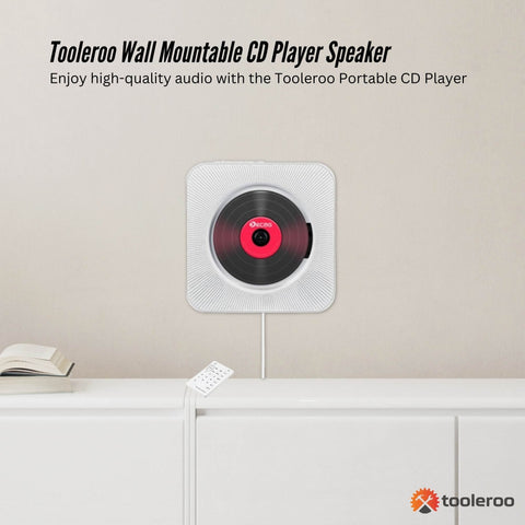 Tooleroo Wall Mountable CD Player Speaker - Bluetooth HiFi FM Radio White - SuperSaverAU - view 2