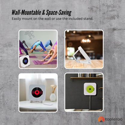 Tooleroo Wall Mountable CD Player Speaker - Bluetooth HiFi FM Radio White