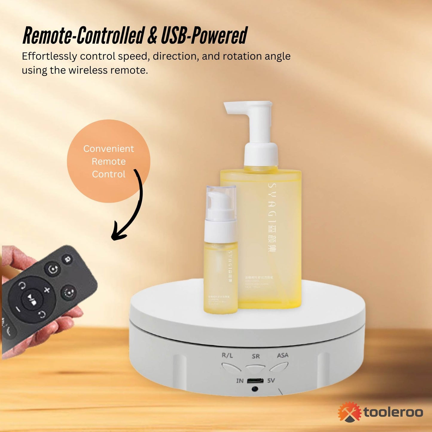 Tooleroo Electric 360 Rotating Product Display Stand White for Merchandise Video