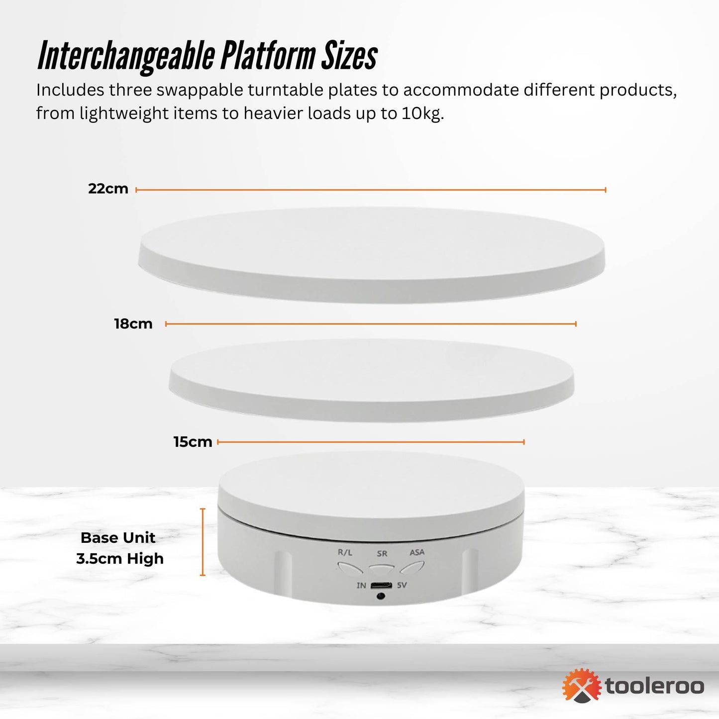 Tooleroo Electric 360 Rotating Product Display Stand White for Merchandise Video