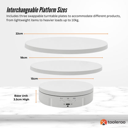 Tooleroo Electric 360 Rotating Product Display Stand White for Merchandise Video