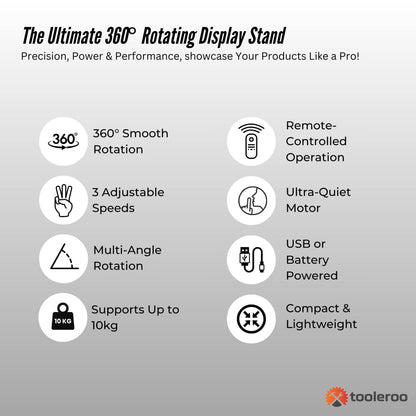 Tooleroo Electric 360 Rotating Product Display Stand White for Merchandise Video