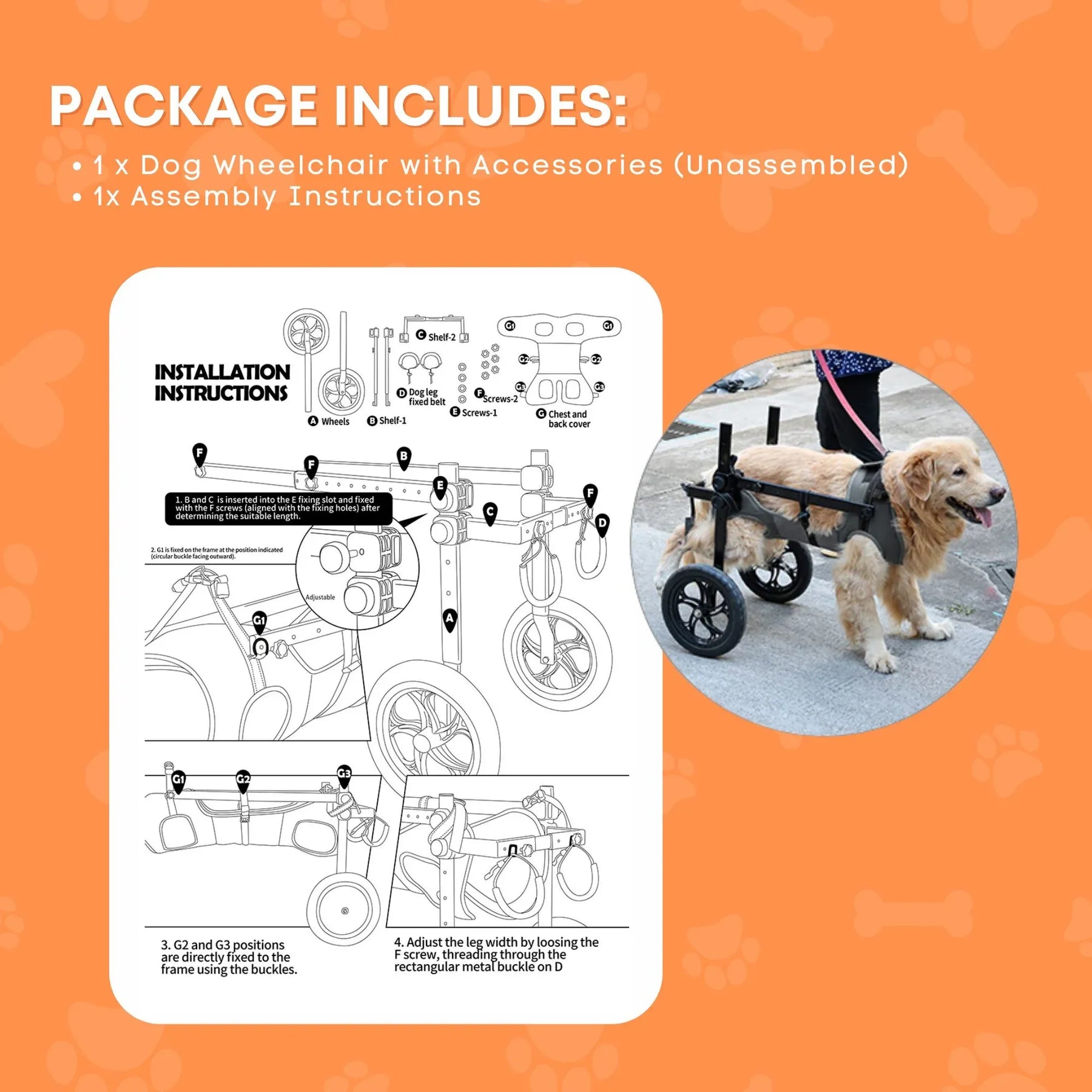 Rooster Farms Large Dog Wheelchair XL Harness - Adjustable, Durable, Lightweight