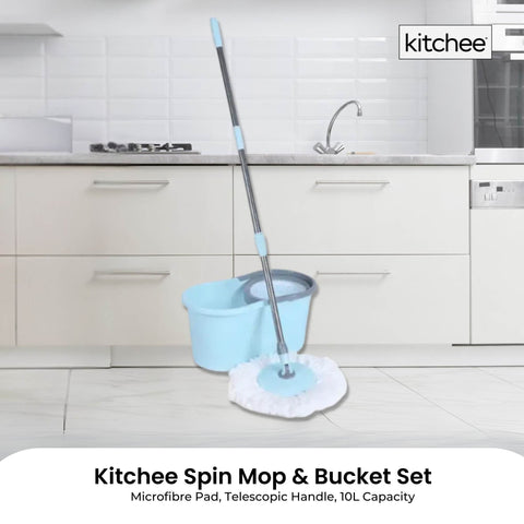 Kitchee Spin Mop & Bucket Set with Microfibre Pad - 10L